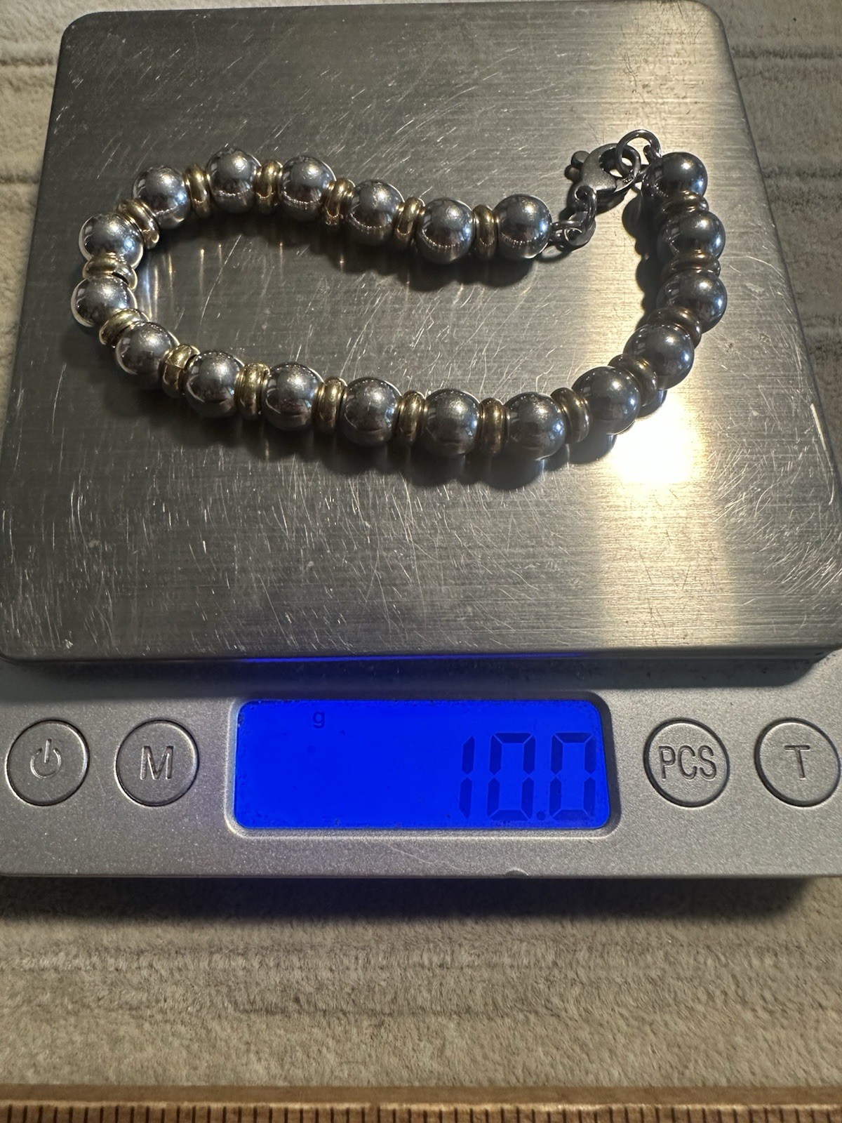Vtg Italy Signed 925 Sterling Silver 2-toned Ball Bead & Spacer Bracelet 8”