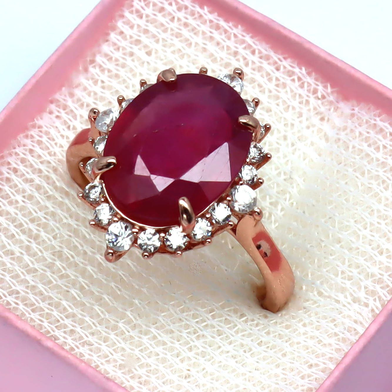 Natural Red Ruby Cubic Zirconia Ring 925 Sterling Silver Handmade Size 7.75