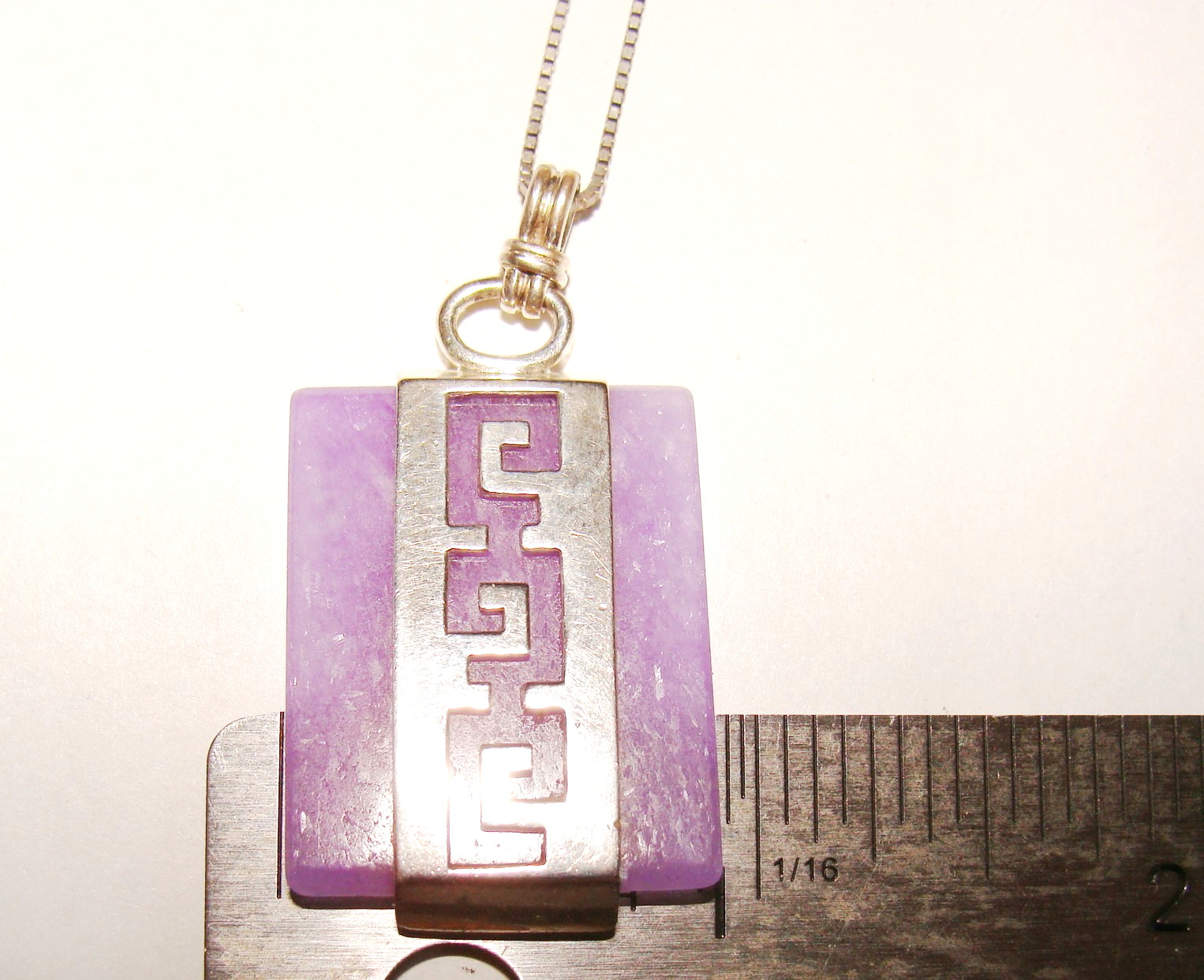 Ross Simons 10.7g Sterling Silver Carved Lavender Jade Pendant & 16″ Necklace