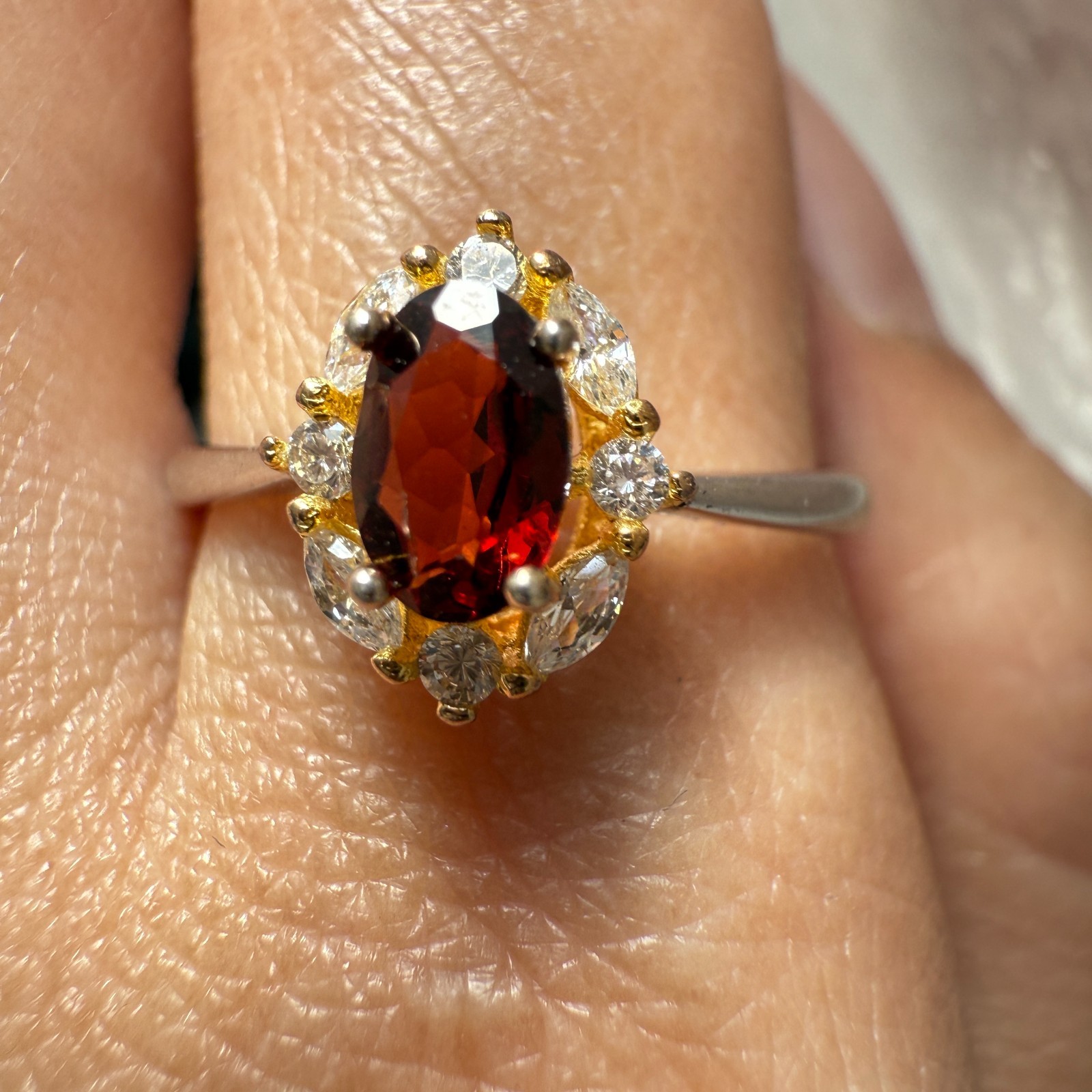925 Sterling Silver Ring 6x4mm Natural Rhodolite Garnet Gemstone Zircon Red Gift