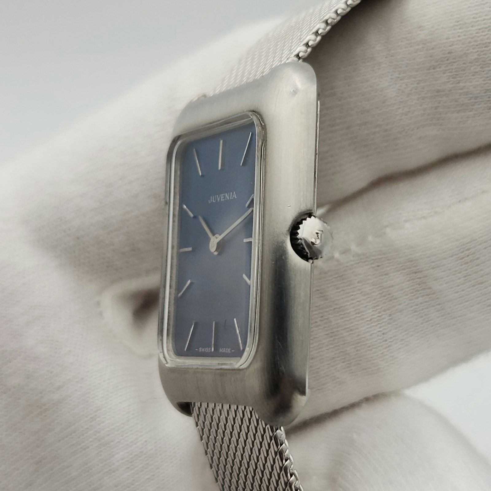 Juvenia “Tank” Style Men’s Vintage Silver Tone / Blue Dial Mechanical Watch