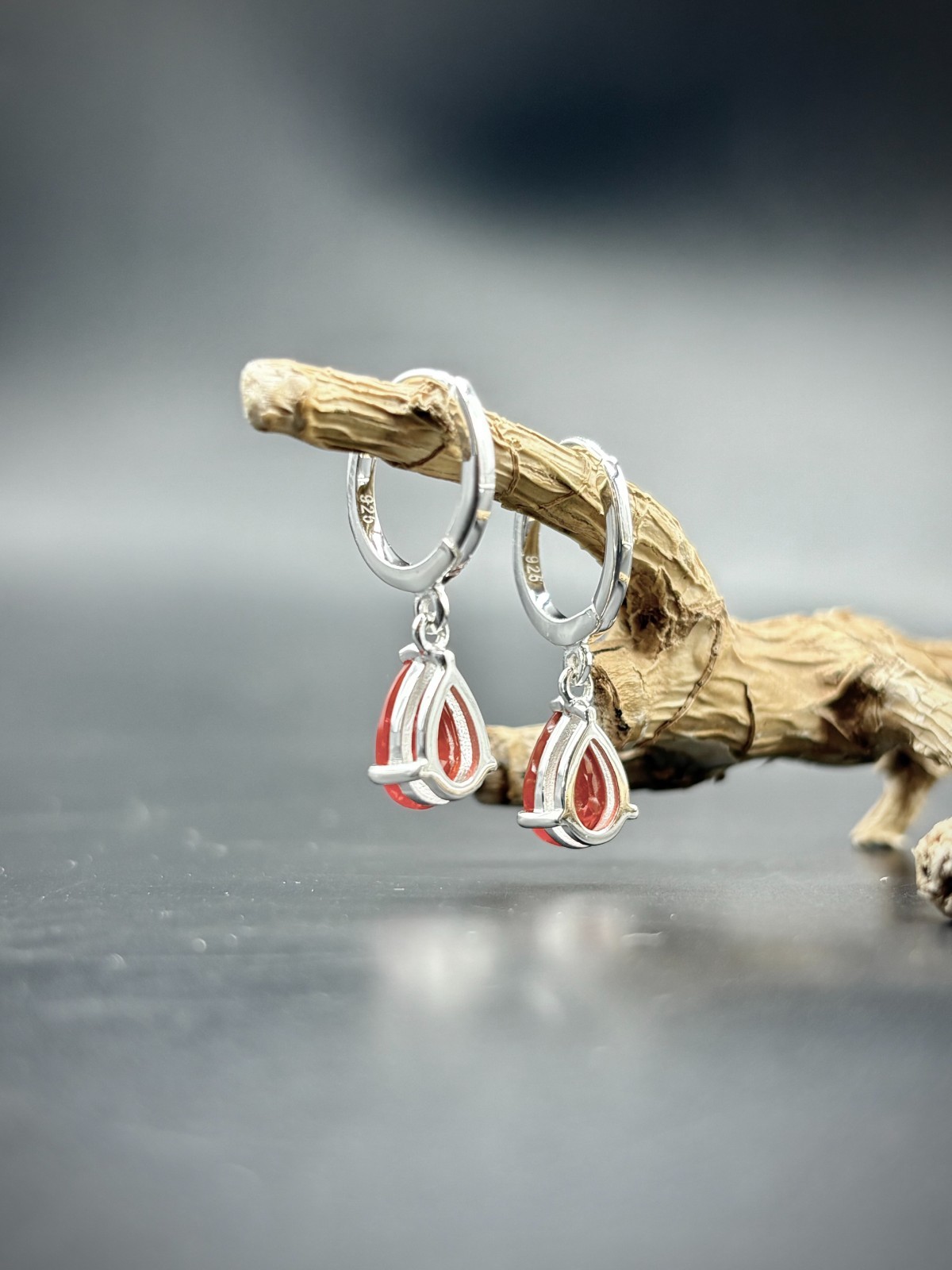 Mexican Fire Opal Dangle Earrings in Sterling Silver | Pear Cut 9x6mm, 1.41 CTS