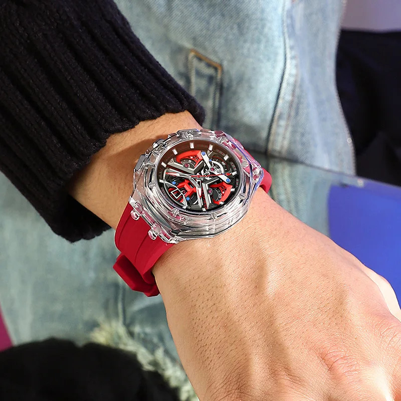 Men’s Transparent Case Watch Night Glow Fashion Sports Waterproof Casual