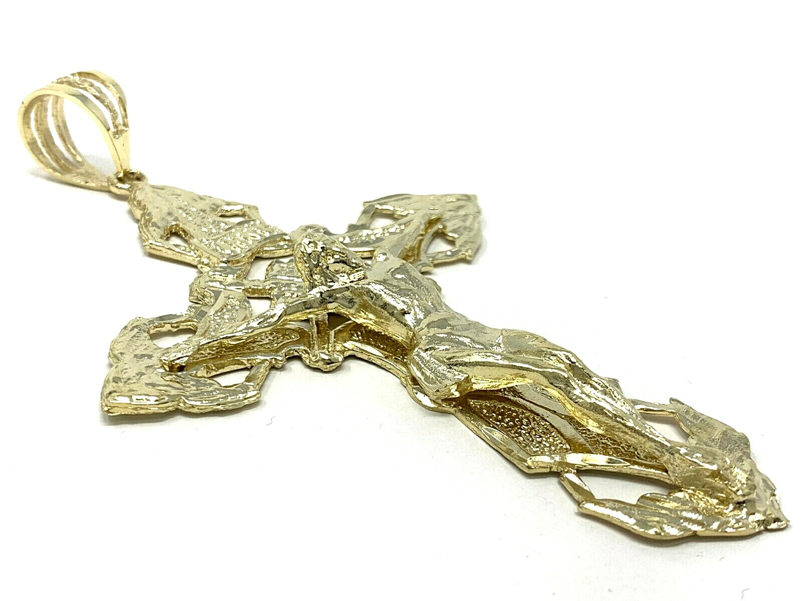 10k Yellow Gold Religious INRI Jesus Christ 3D Big Cross Pendant 5.25″- 45 grams