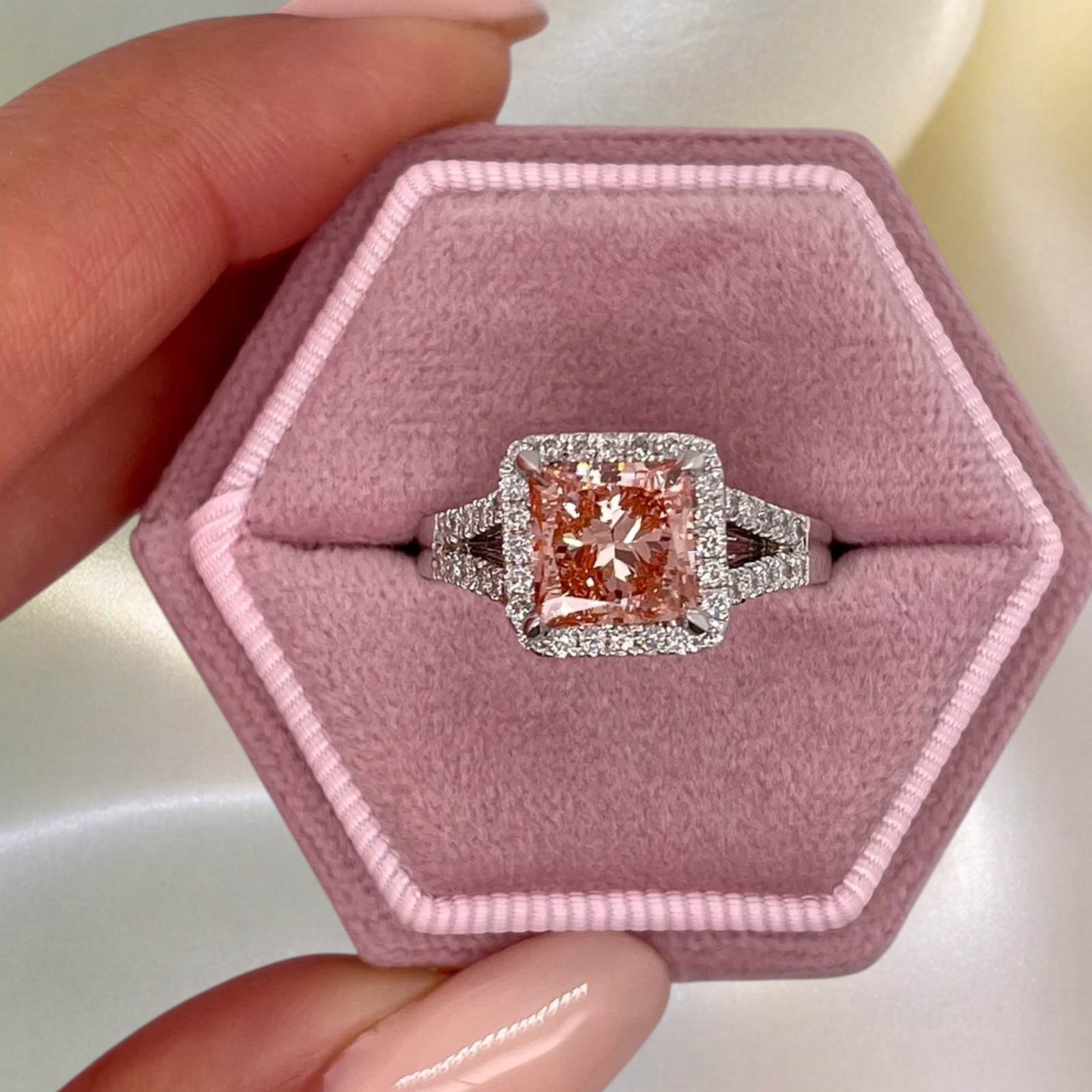 Fancy Vivid Pink Princess Cut 3.00 Ct IGI Lab Grown Diamond Ring 18k White Gold