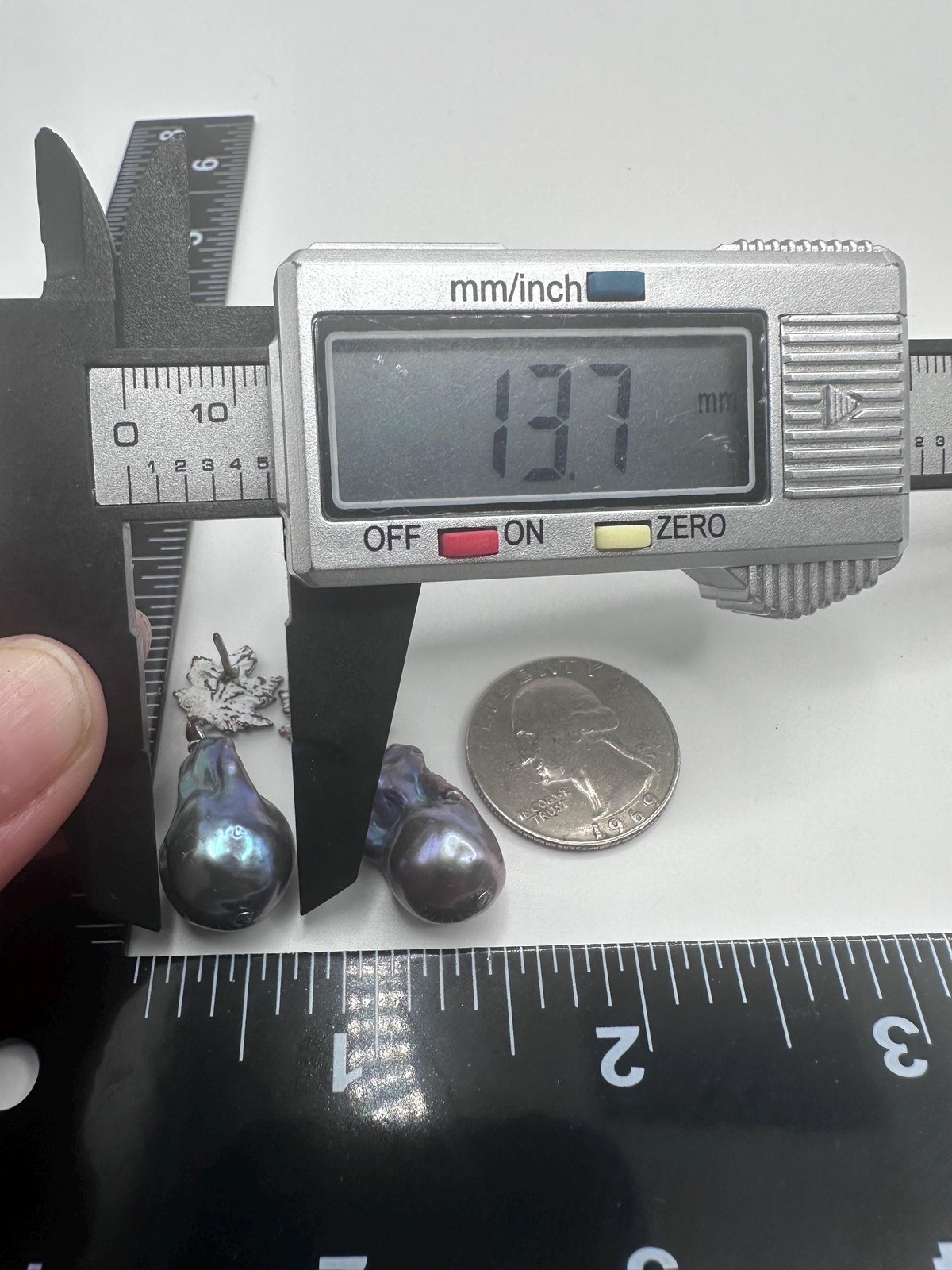 12mm Black Peacock Baroque Pearl Leaf Stud Earrings White Patina Bronze Handmade