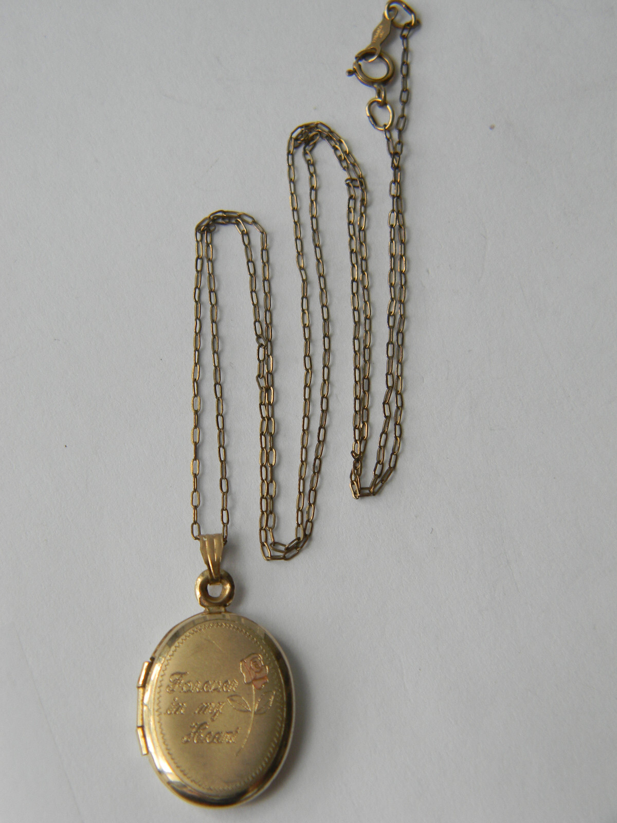 Vintage c1990s 14k Gold Filled Oval Locket & Chain Unused Forever in my Heart