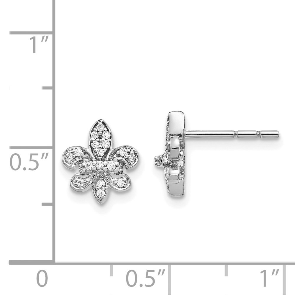 Jewelry Women’s Earrings 14k White Gold Diamond Fleur de Lis Post and Push Back