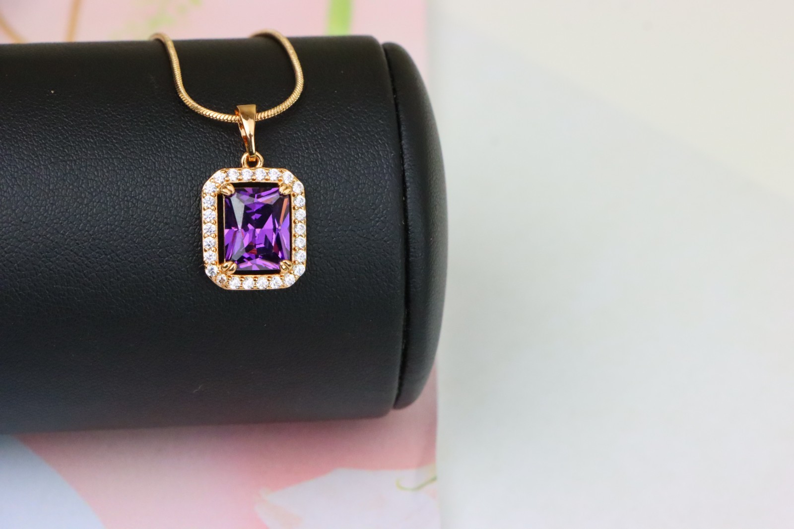 with Sparkling White Stone Frame, XPPT1274 Purple Crystal Rose Gold Pendant