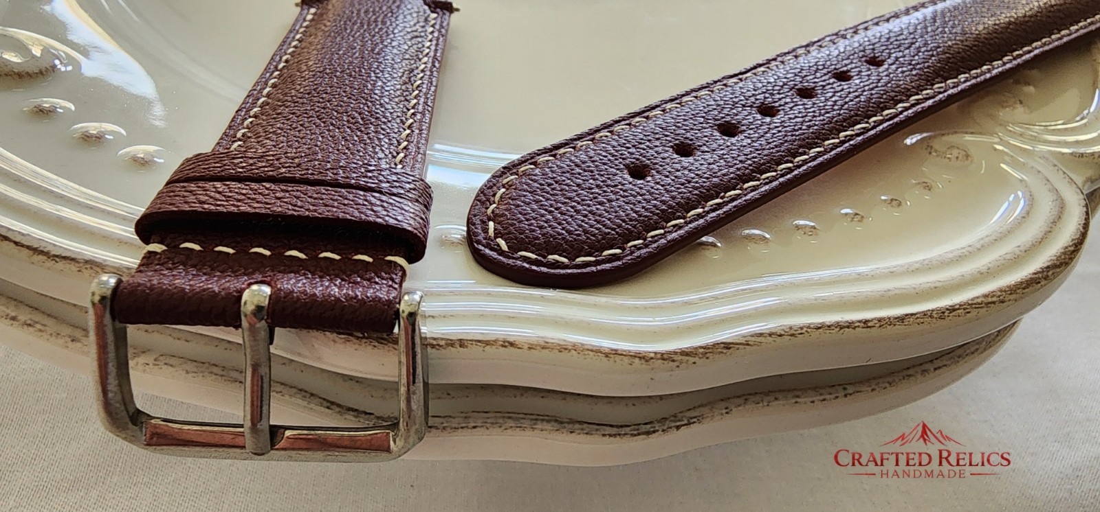 22mm Burgundy French Sheepskin Leather Watch Strap Handmade 22-20
