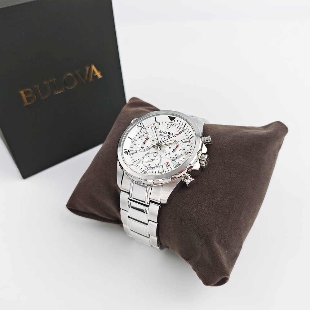 Bulova Men’s Marine Star 6-Hand Quartz Watch 96B255 White Dial 43mm With Box