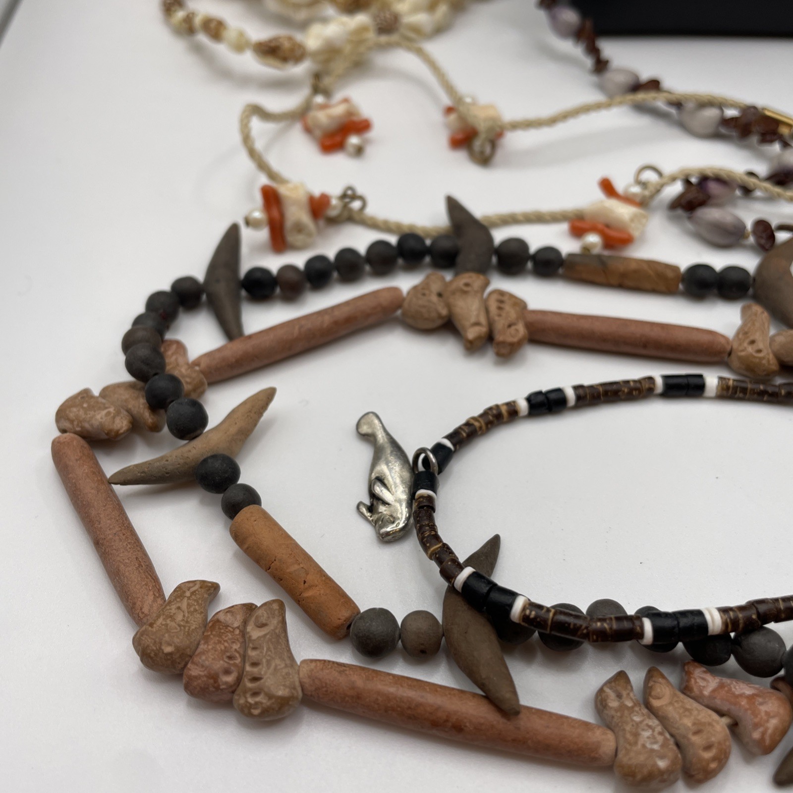 Necklace Lot Of 9 Misc Ethnic Estate Jewelry Shells Seeds Clay Beads Boho Funky