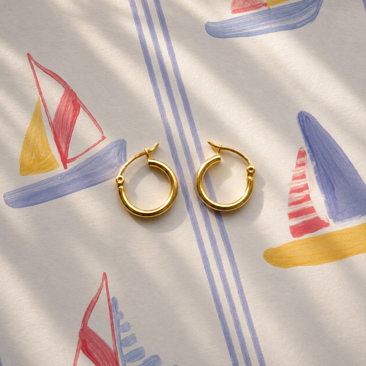 Real Solid 14K Yellow Gold Polished Round Tube Hoop Earrings Medium, Hinged