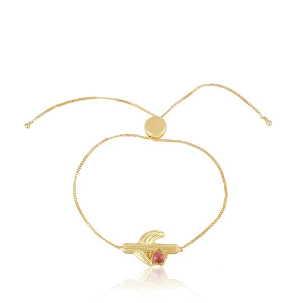 Adorable Cactus Chain Bracelet Gold Plated With Pink Tourmaline For Jewelry Gift