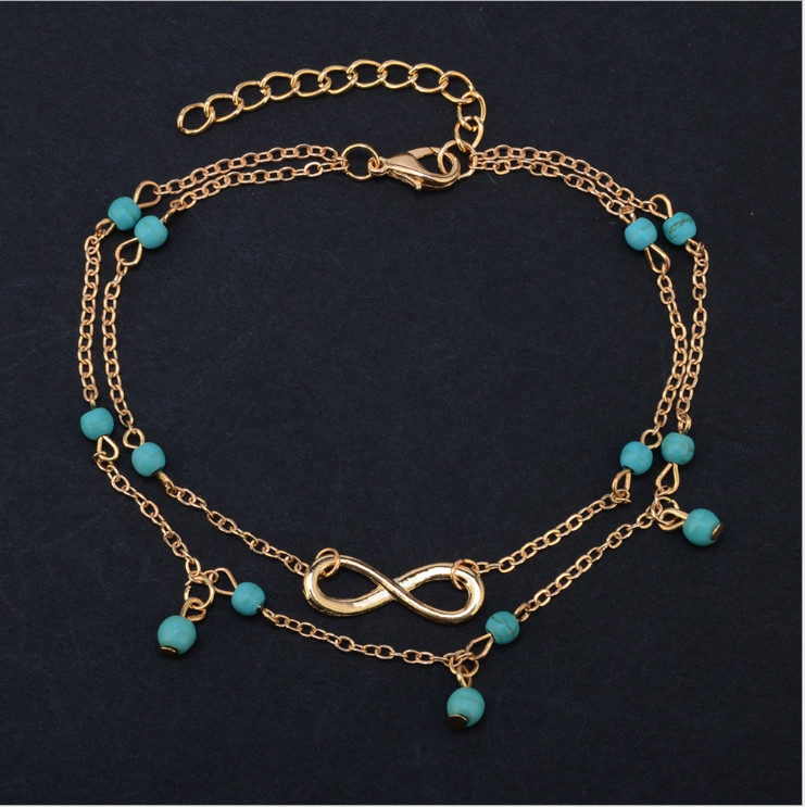 10″ Women Girl Silver Gold Infinity 8 Blue Beads Chain Ankle Bracelet Anklet S10