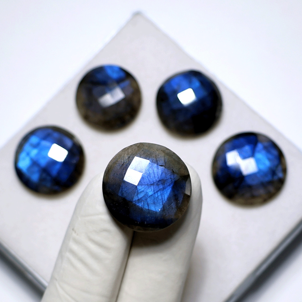 Blue Fire 5 PC Natural Labradorite Hi-Grade 21-24mm Round Faceted Cut Gemstones