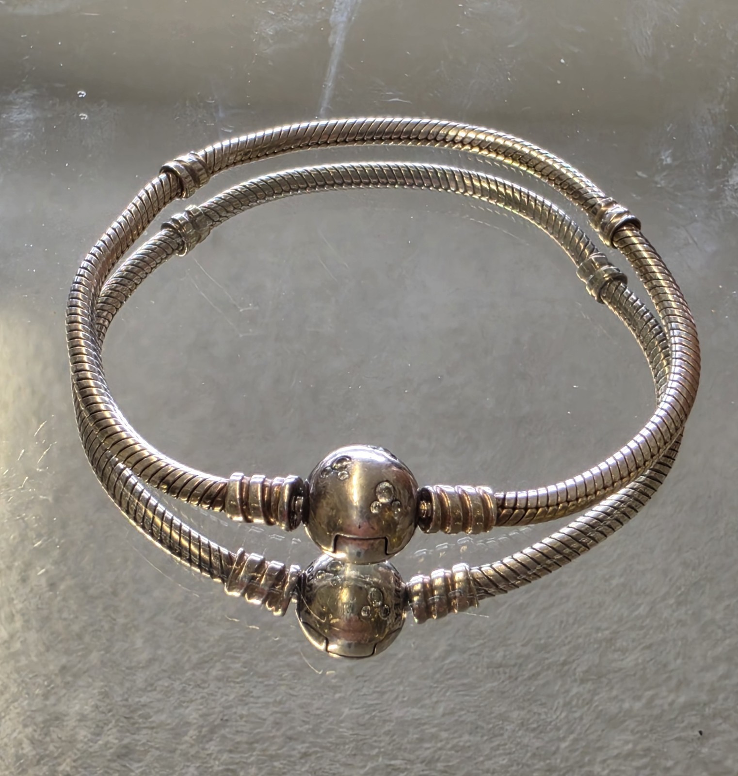Auth Sterling Pandora Disney Mickey Mouse Cz Snake Chain Charm Bracelet 7 Inch