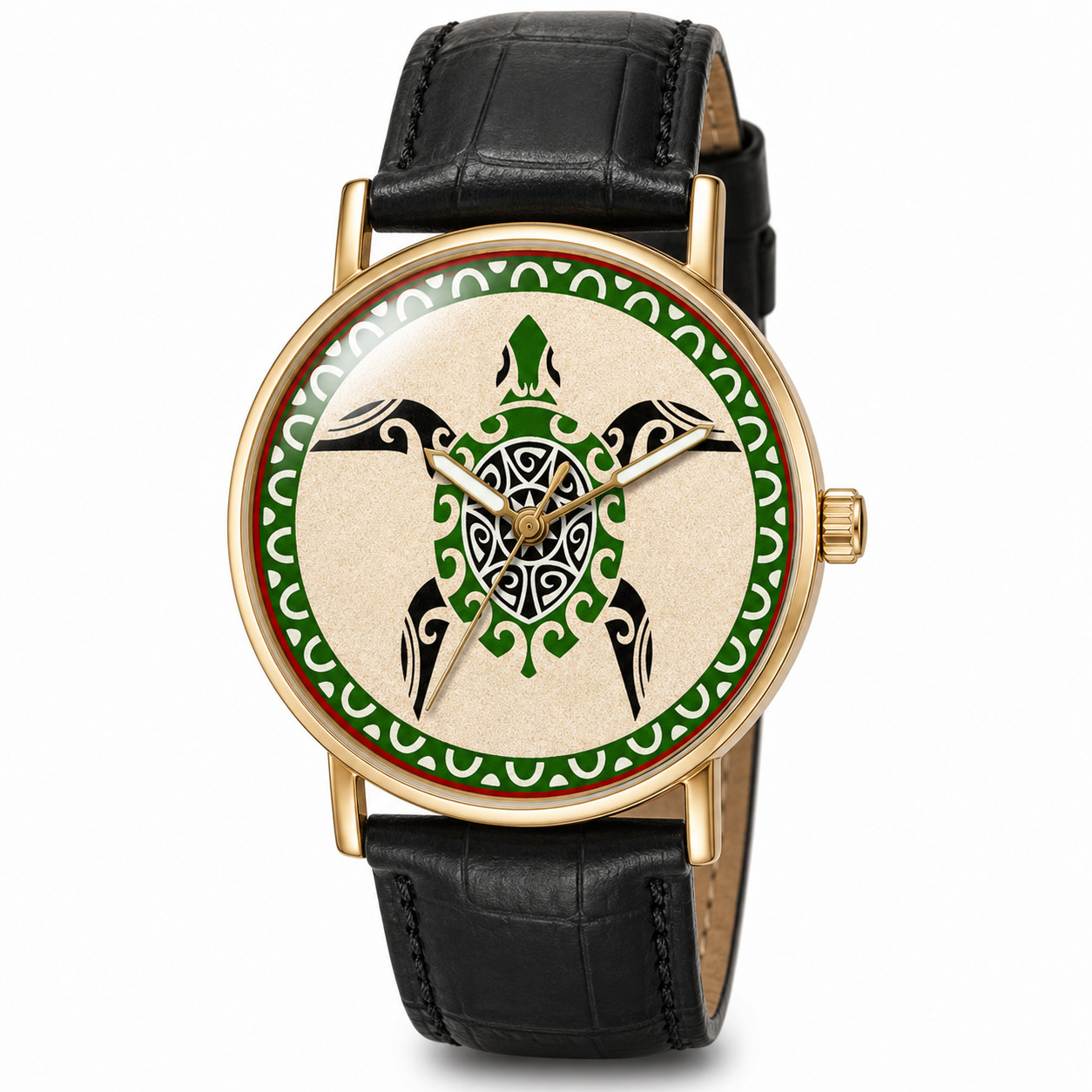 Vintage Maori Tribal Turtle Art Solid Brass Unisex Watch in Earth Colours