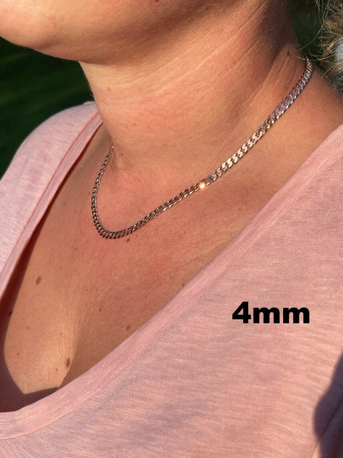 14k Rose Gold Plated REAL Solid 925 Silver Flat Cuban Link Chain Necklace 3-8mm