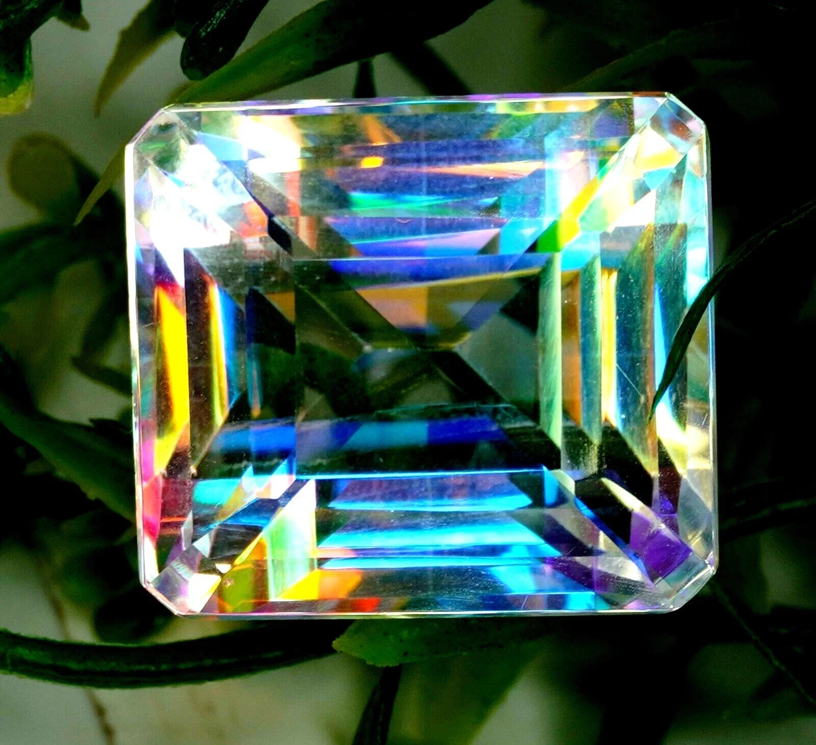 Natural Mystic Topaz Rainbow Color 48.44 CT Emerald Cut Certified Gemstone F02 A