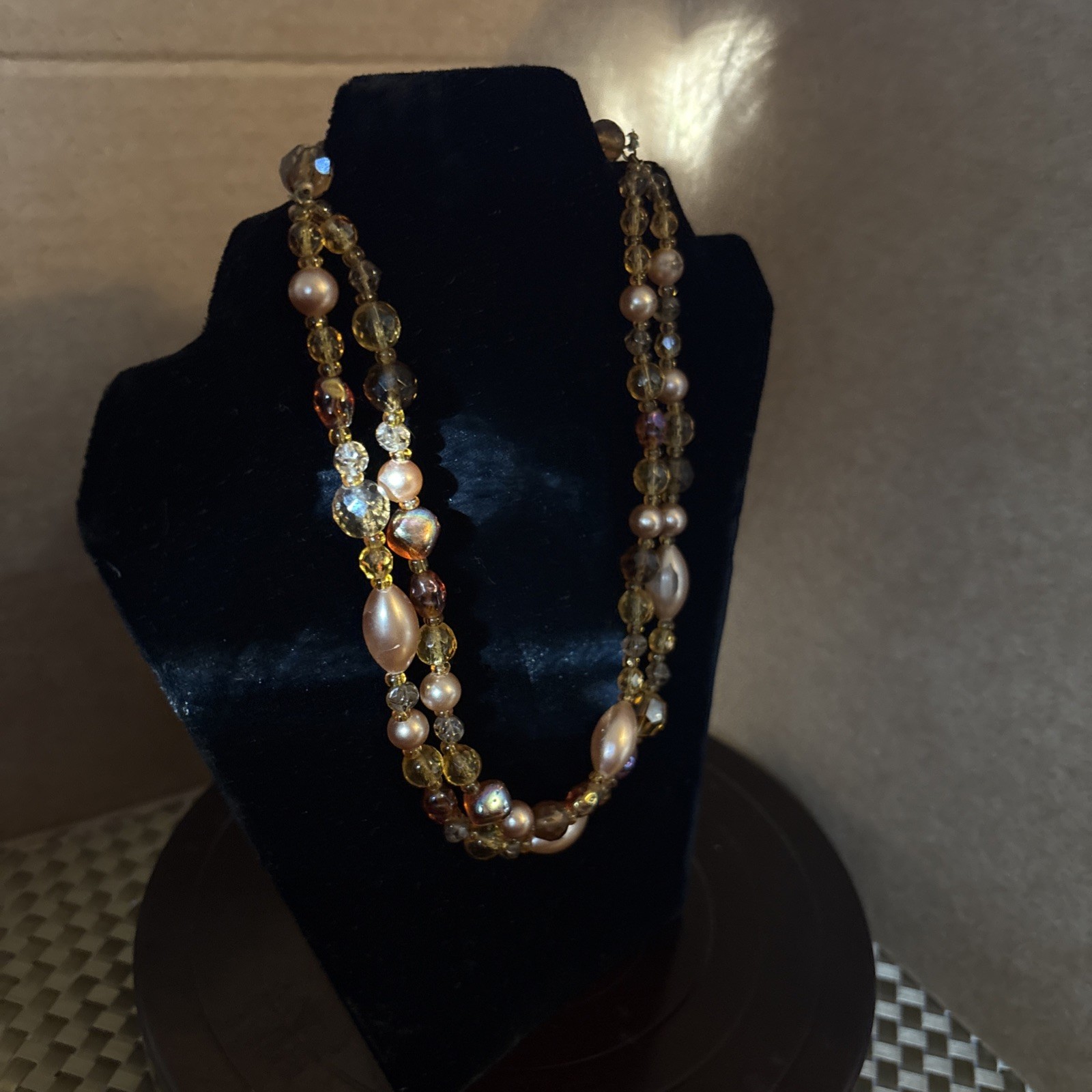 Vintage Two Strand Adjustable Hook Necklace, Beautiful Colors