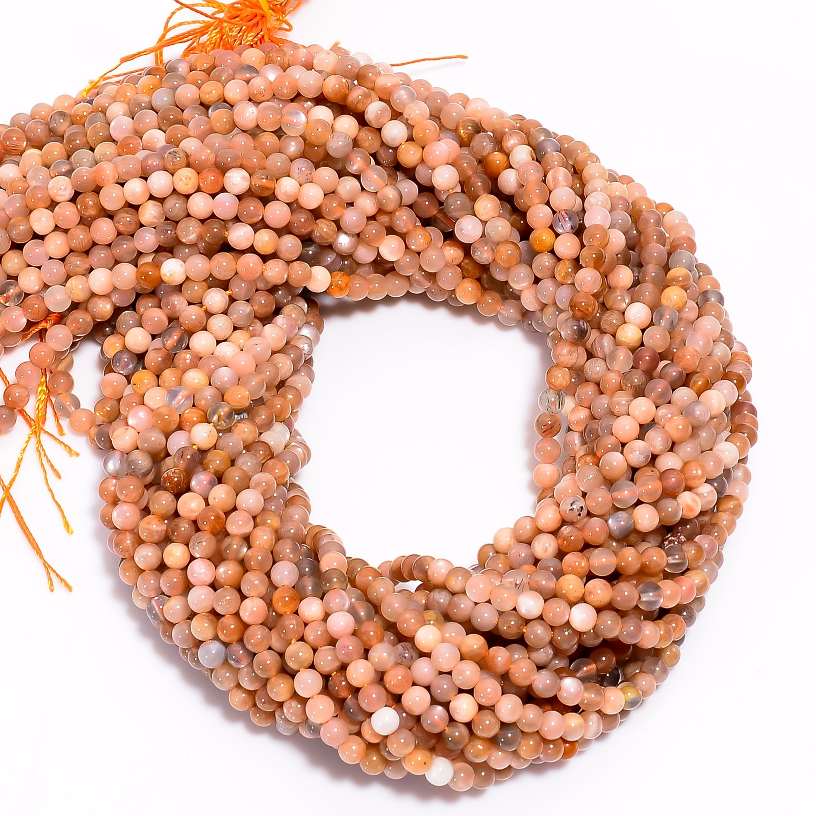 Natural Peach Moonstone Gemstone Round Smooth Beads 4X4.5 mm Strand 15″ AB635