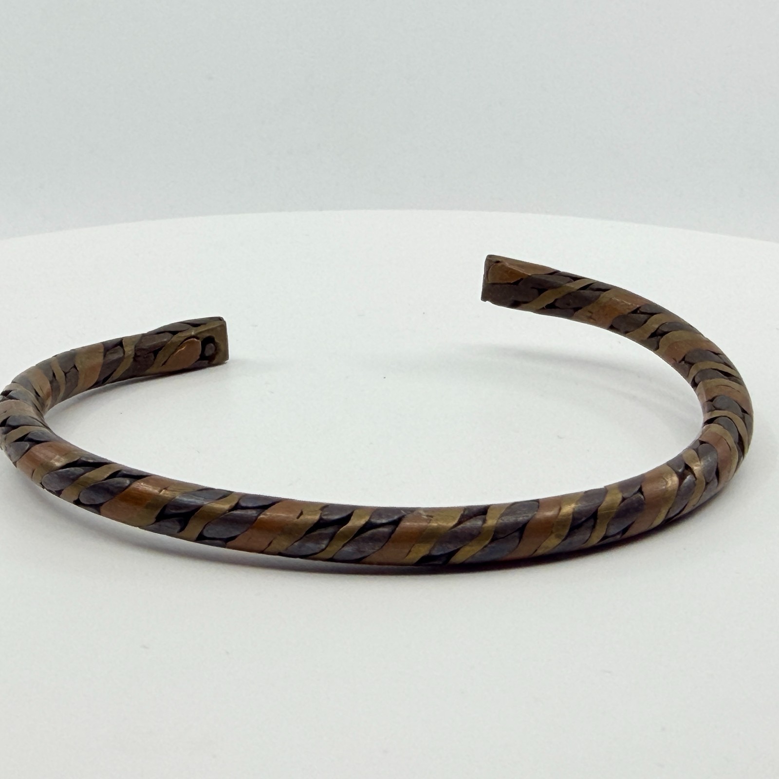 Mixed Metal Braided Copper & Brass Tone Iron Magnetic Cuff Bracelet Minimalist