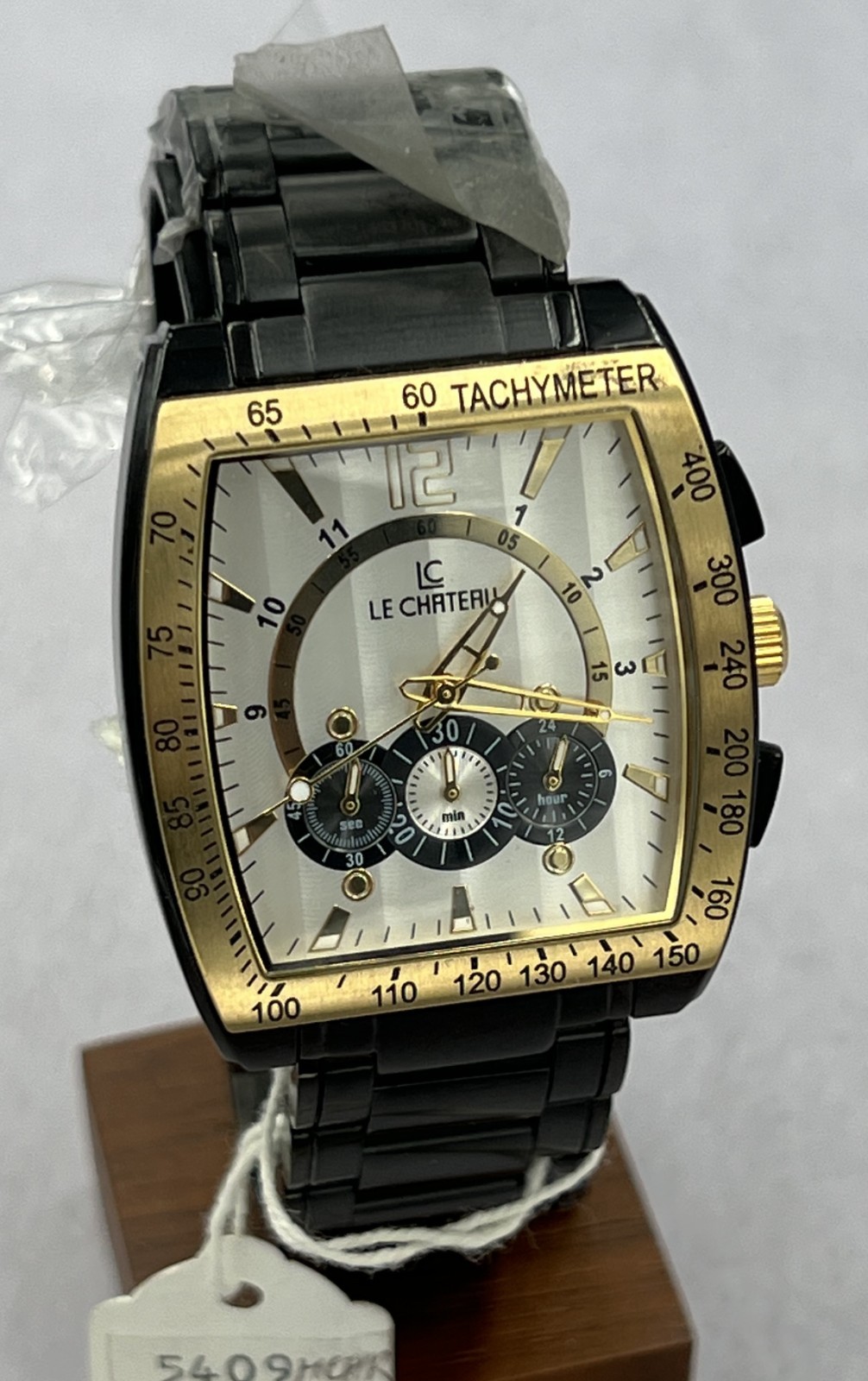 LE CHATEAU 5409 Men’s Gold Chronograph Analog Watch, Black Stainless Steel Band