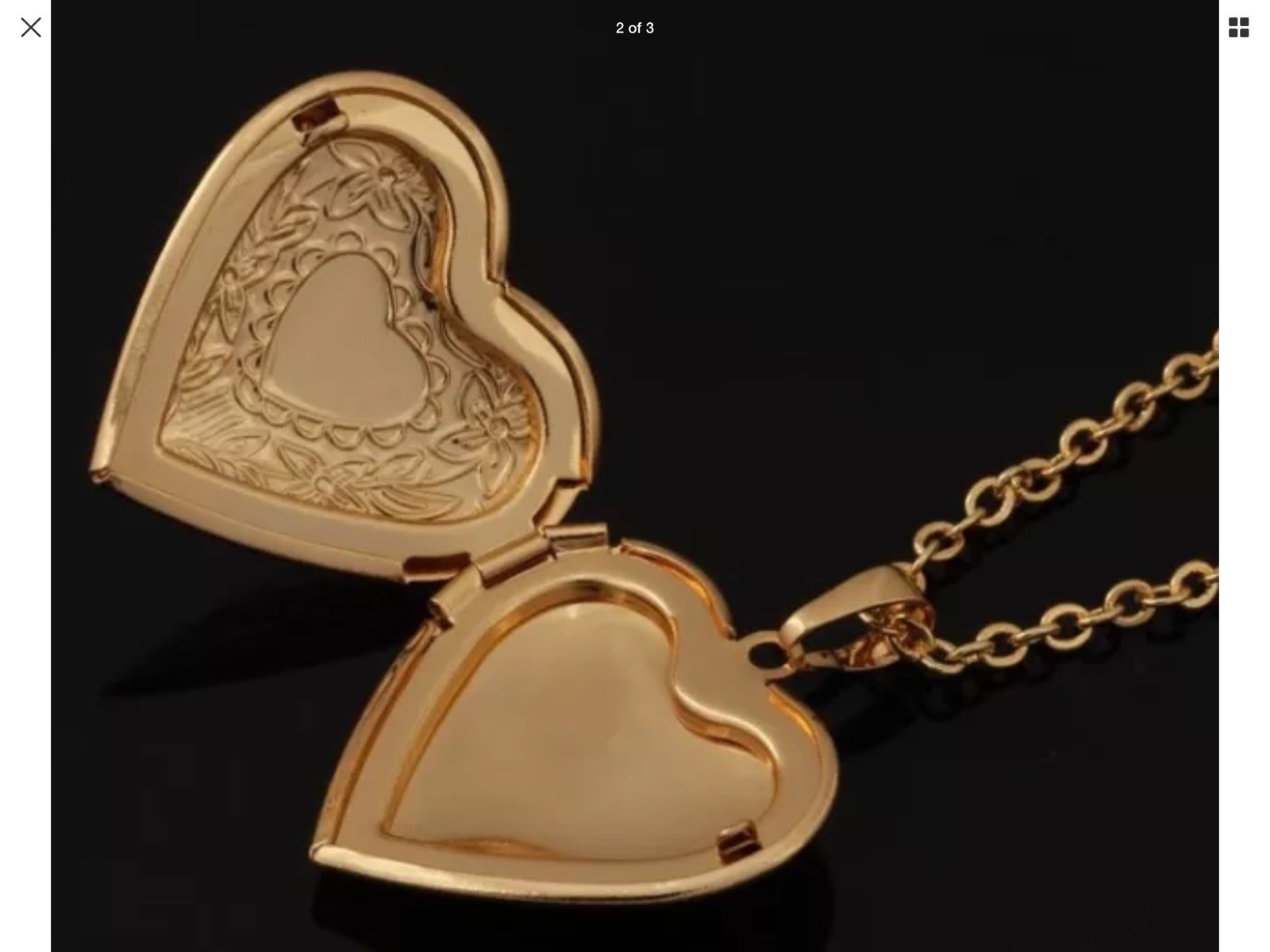 Gold Plated Heart Locket Pendant Necklace Photo 22″ Link Chain