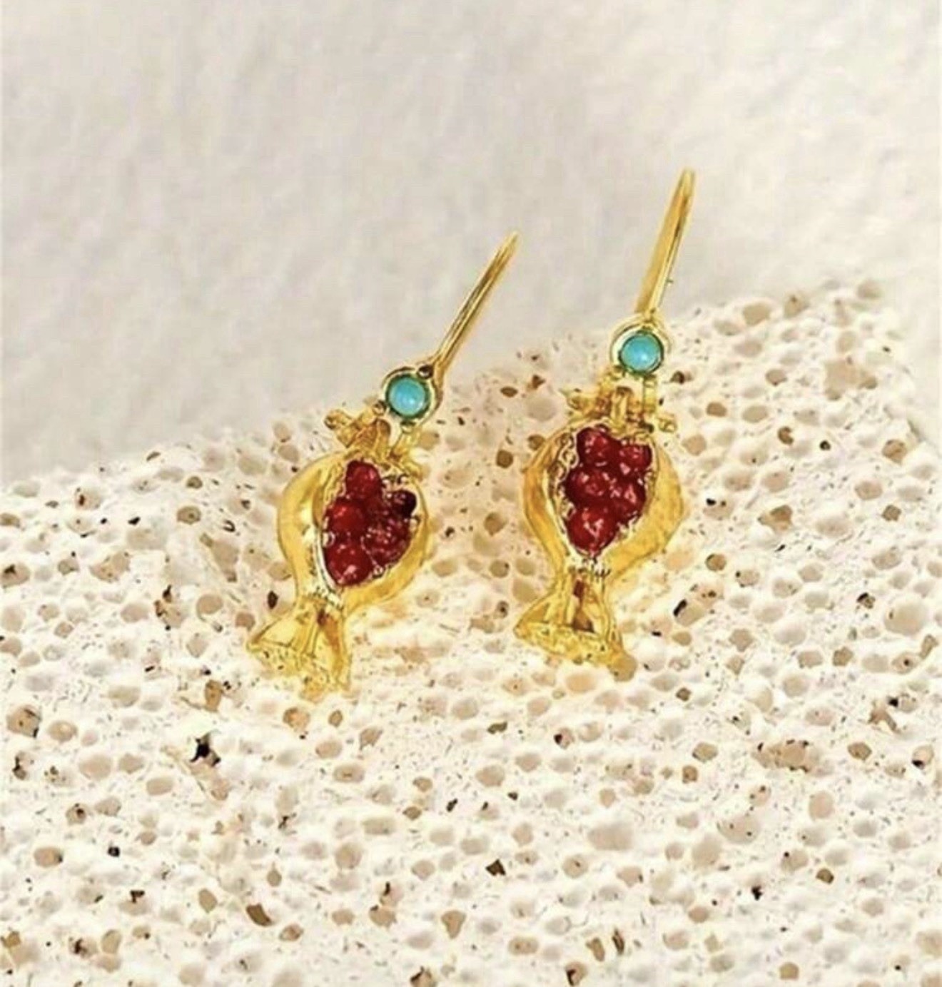 Mini Pomegranate Earrings Red Stone Seeds Blue Stone Gold Fruit Jewelry Gift NEW