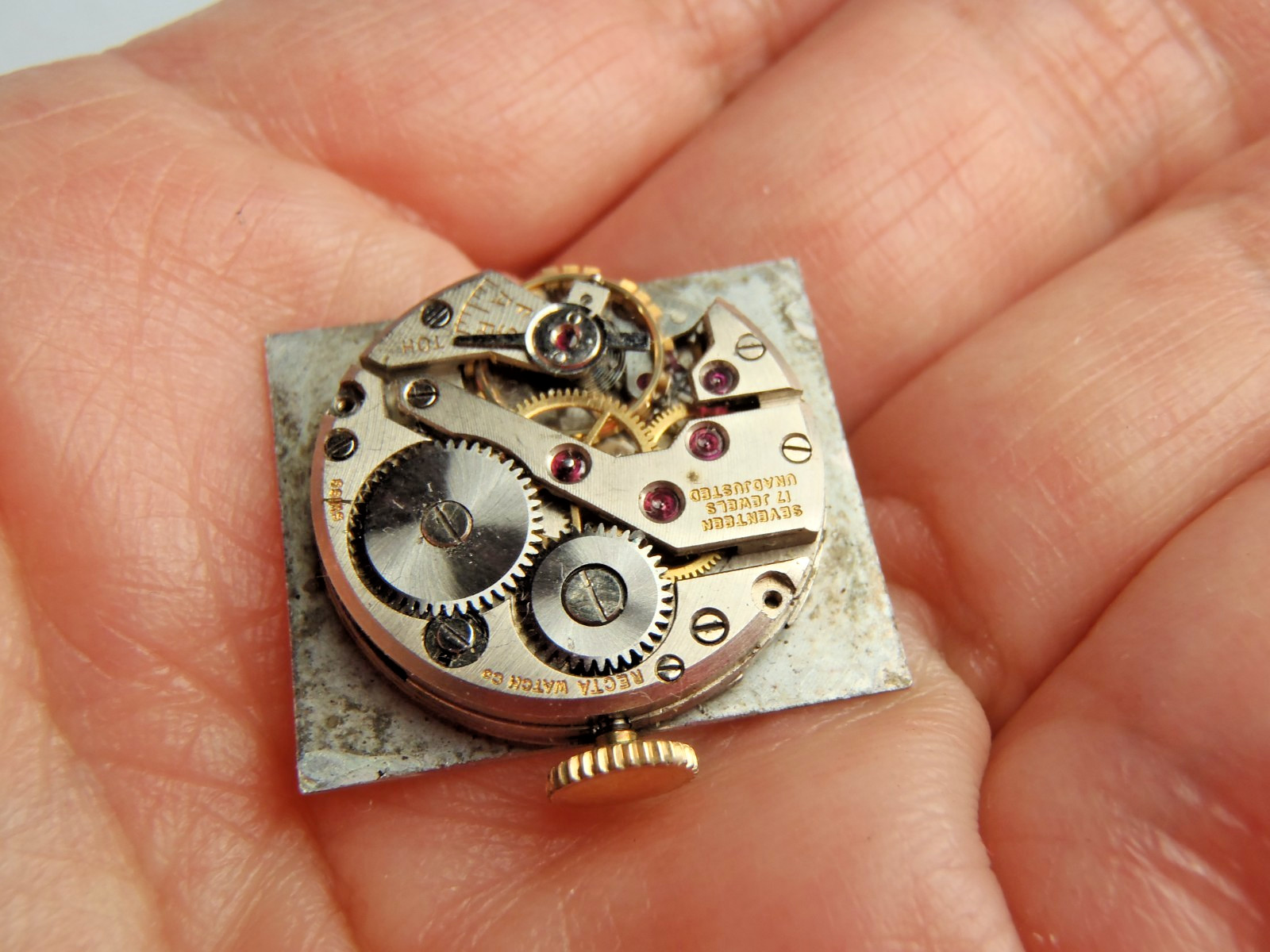 Recta Mechanical Manual Watch Movement + Dial + Hands + Crown + Stem Running