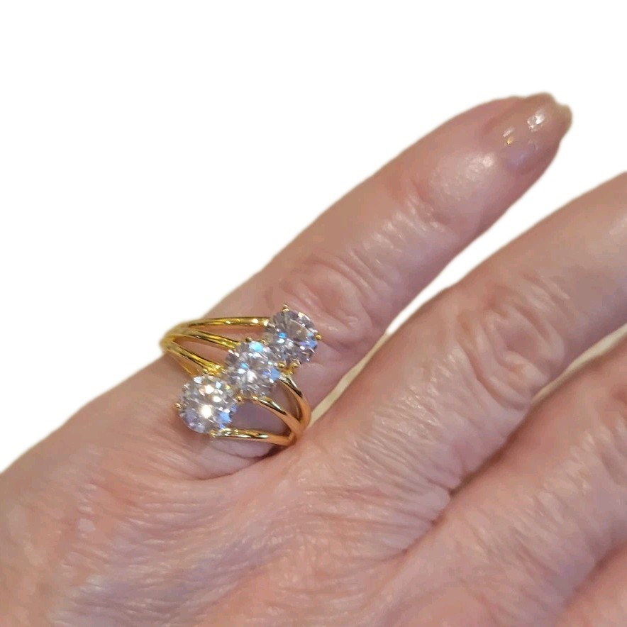Fusion Creations Yellow Gold 925 Sparkling CZ Cocktail Ring Sz 6 Signed