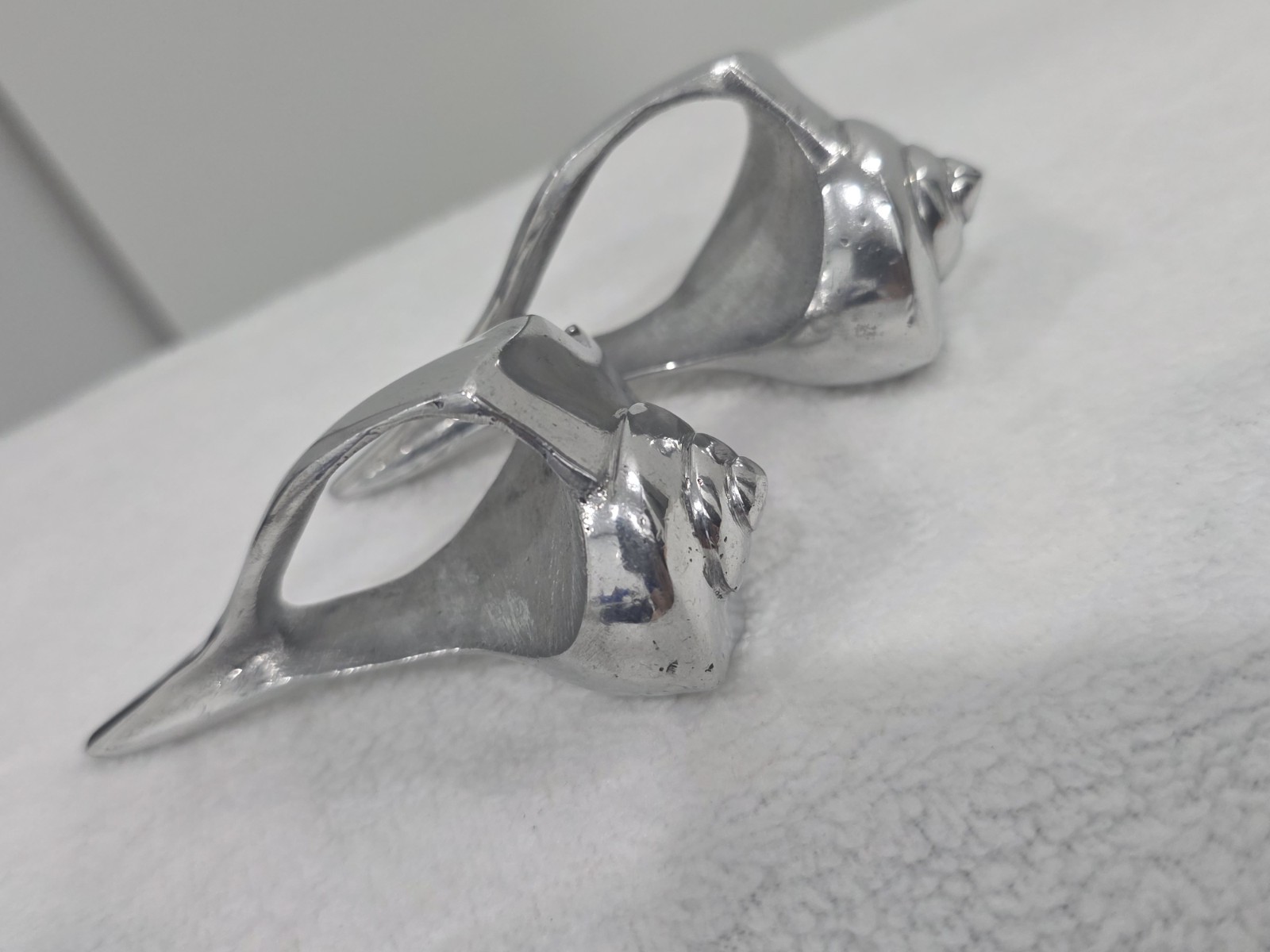 Silver Tone Metal Shell Stud Earrings Butterfly Back Closure No Stone