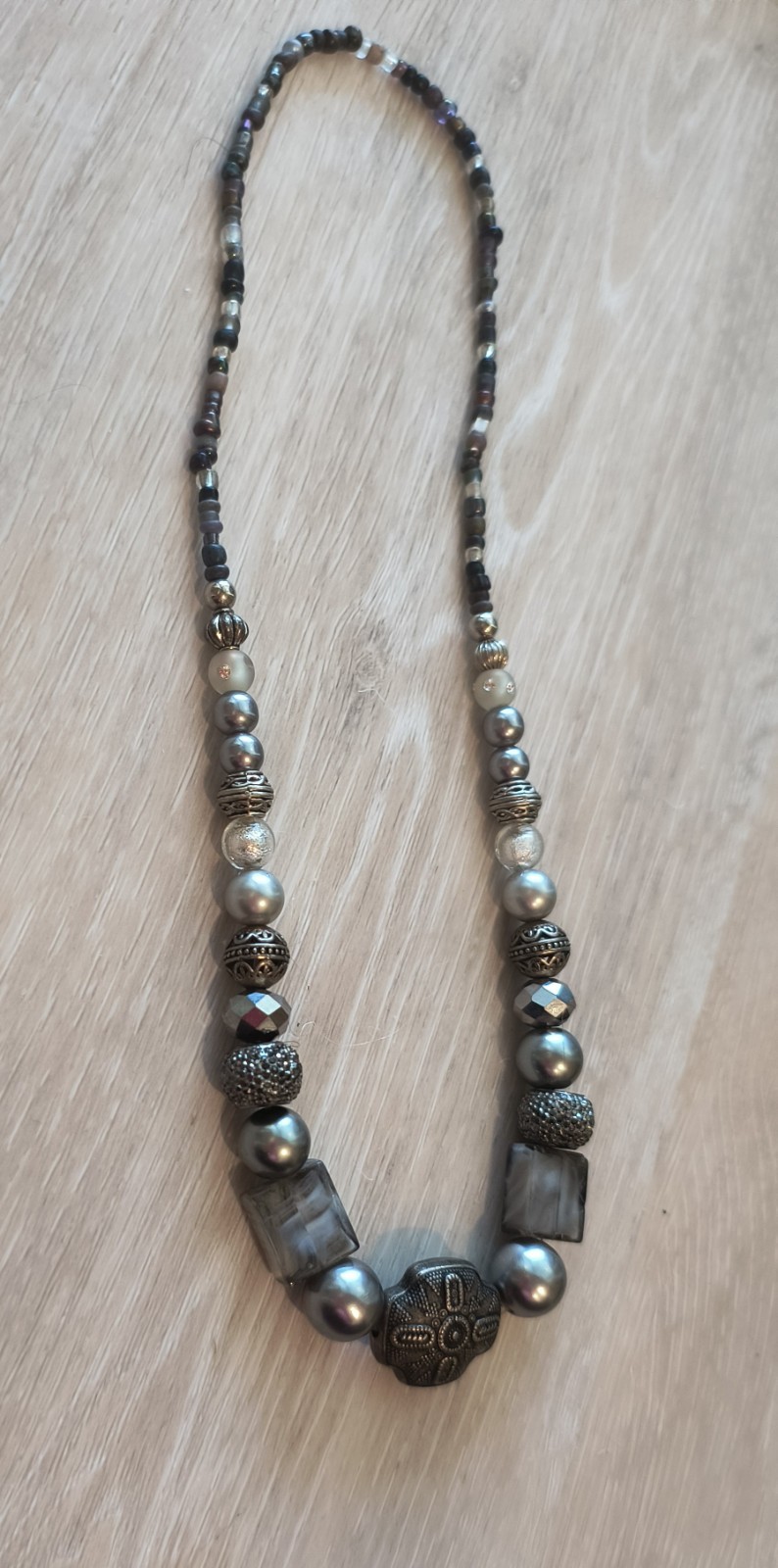 Handcrafted Beaded Grey Necklace