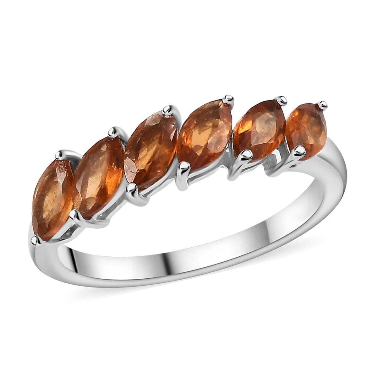 GORGEOUS!! 1.90ctw Ceylon Hessonite Garnet Band Ring Rhodium Plated Size 8