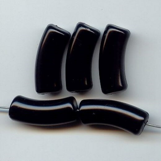 12 VINTAGE JET BLACK ACRYLIC 25x10mm. SMOOTH NOODLE TUBE BEADS 6067