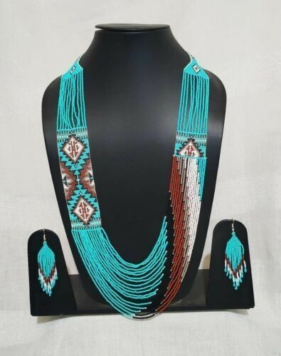 Handmade Seed Bead Necklace American Style Necklace Boho Beaded Necklace earring