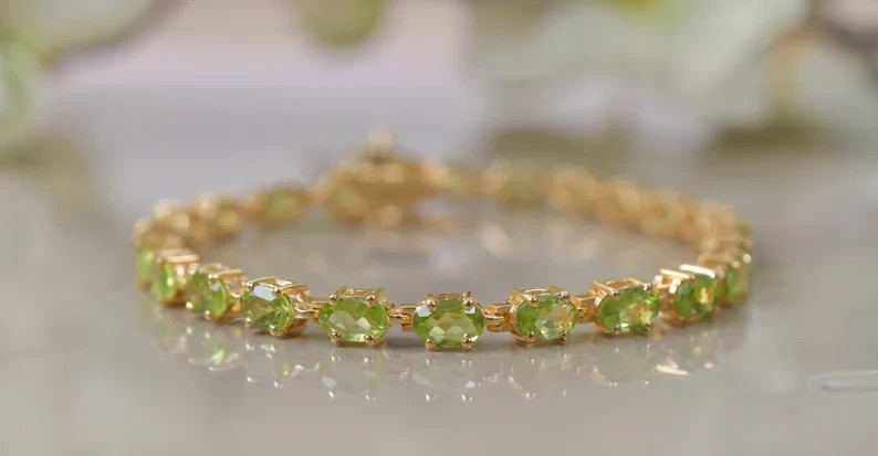 9.00 Ctw Oval Lab Created Peridot Women’s Tennis Bracelet 14K Yellow Gold Plated