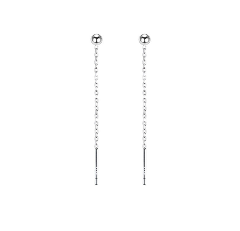 Women Girl Delicate Ball Drop 2″ Threader Earrings Sterling Silver Plated AC1