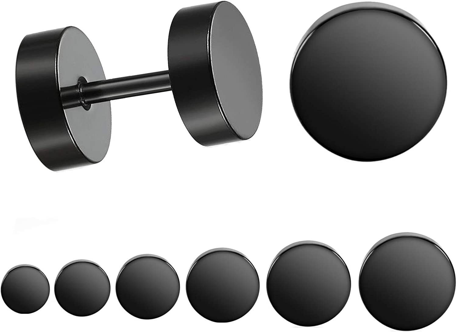 1 Pair Stud Earrings Mens Womens Faux Gauges Ear Tunnel Stainless Steel Earrings