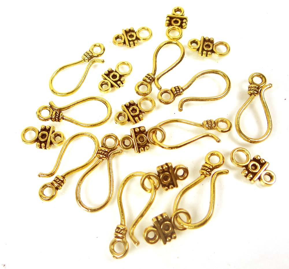 20pcs /10 sets Antique Gold Pewter / Alloy Hook and Eye Clasps 24x10mm