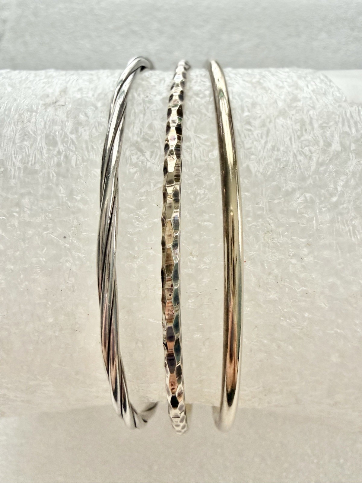 Set 3-925 SA Sterling Silver & Vermeil Stackable Bangles 2.75” Diameter 12.30gr