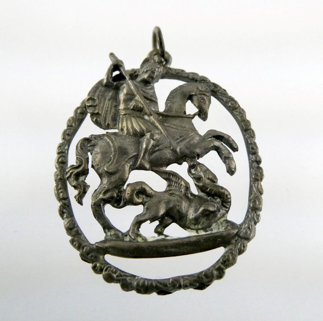 Vintage 800 Silver St George and the Dragon Pendant Religious Saint 15.7g 2 Inch