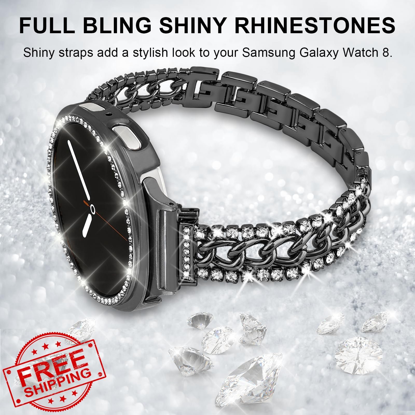 Alociaga Galaxy Watch 8 40mm Black Bling Band Case