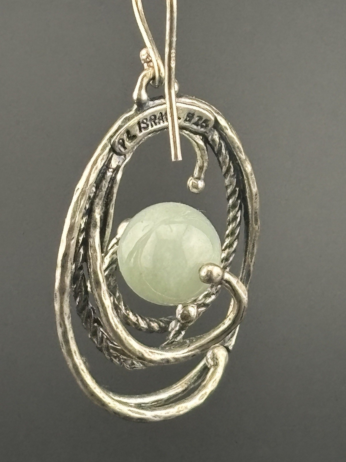 PZ Paz Creations 925 Sterling Silver Pale Green Stone Orbital Earrings Israel