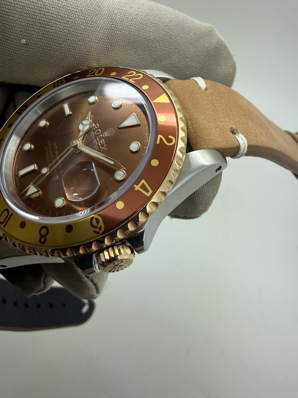 1989 Rolex GMT Master II Rootbeer Brown Bezel Dial Leather 40mm Watch 16713 RSC