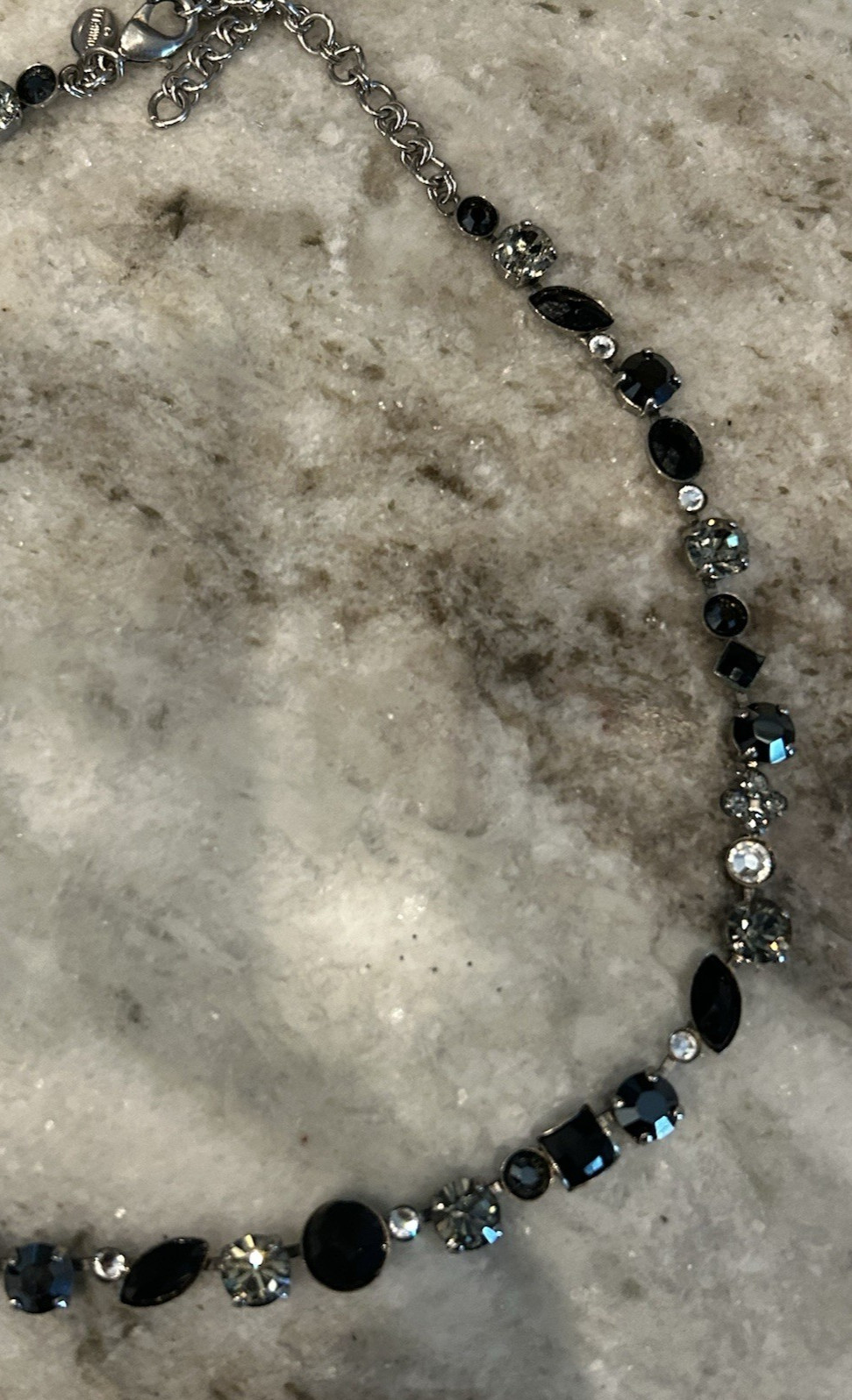 Sorrelli Tennis Choker Necklace Black Gray Crystal Adjustable Silver Retired