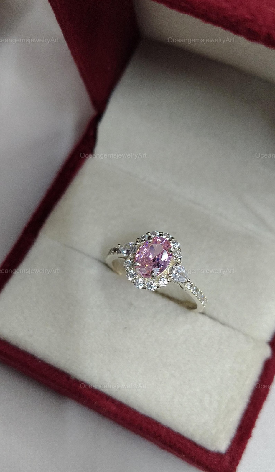 5.00 Ct Oval Cut Natural Pink Sapphire Diamond Ring 14K White Gold Size 7