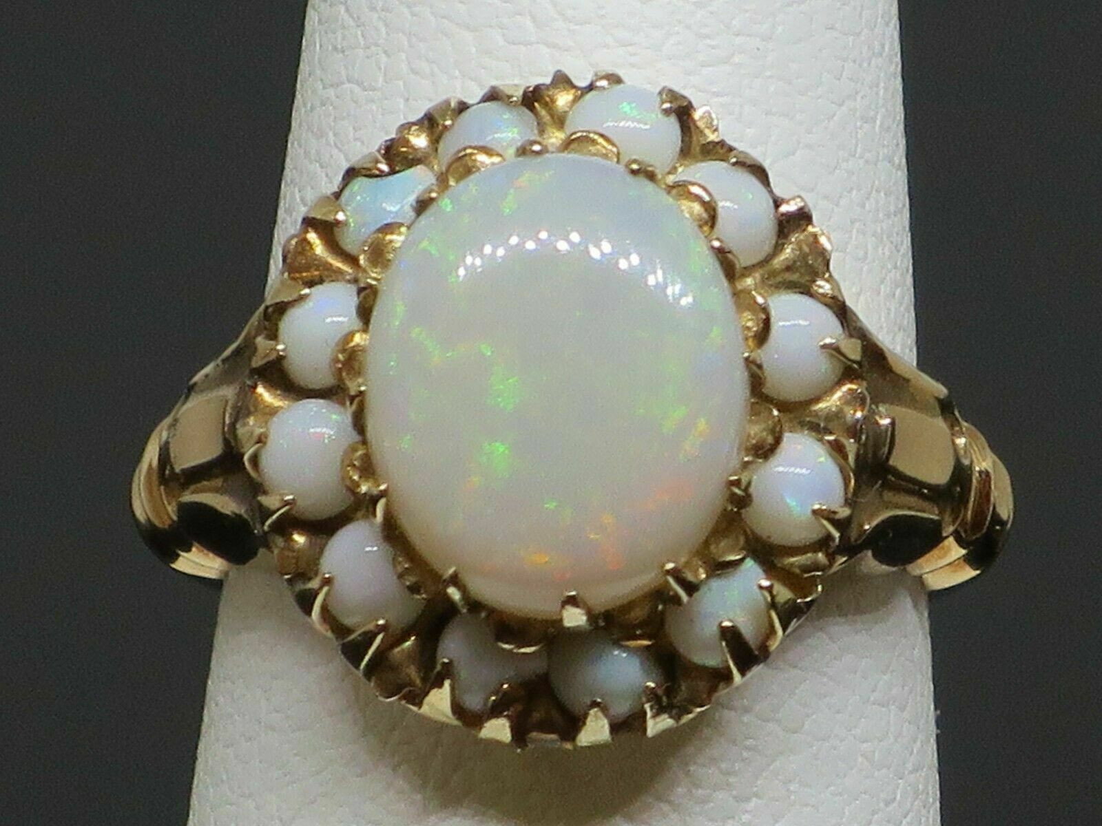 4.20CT Oval Cut Opal Halo Women’s Engagement Ring 14K Yellow Gold Finish