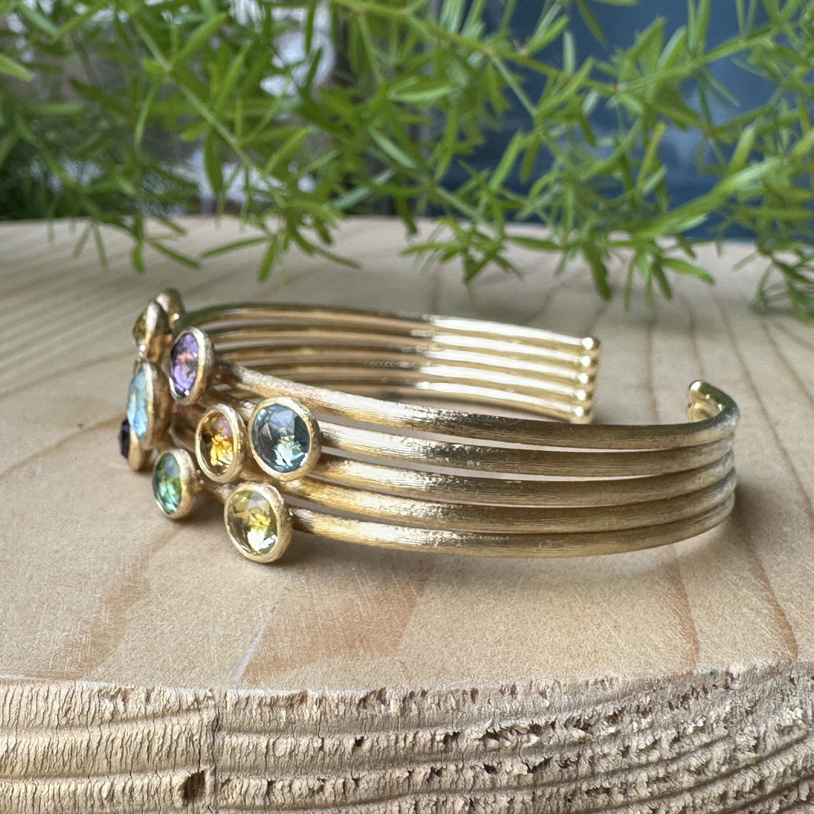 Marco Bicego Jaipur Cuff Bracelet Size 6 Gems Yellow Gold 750 18k Signed 21.7g